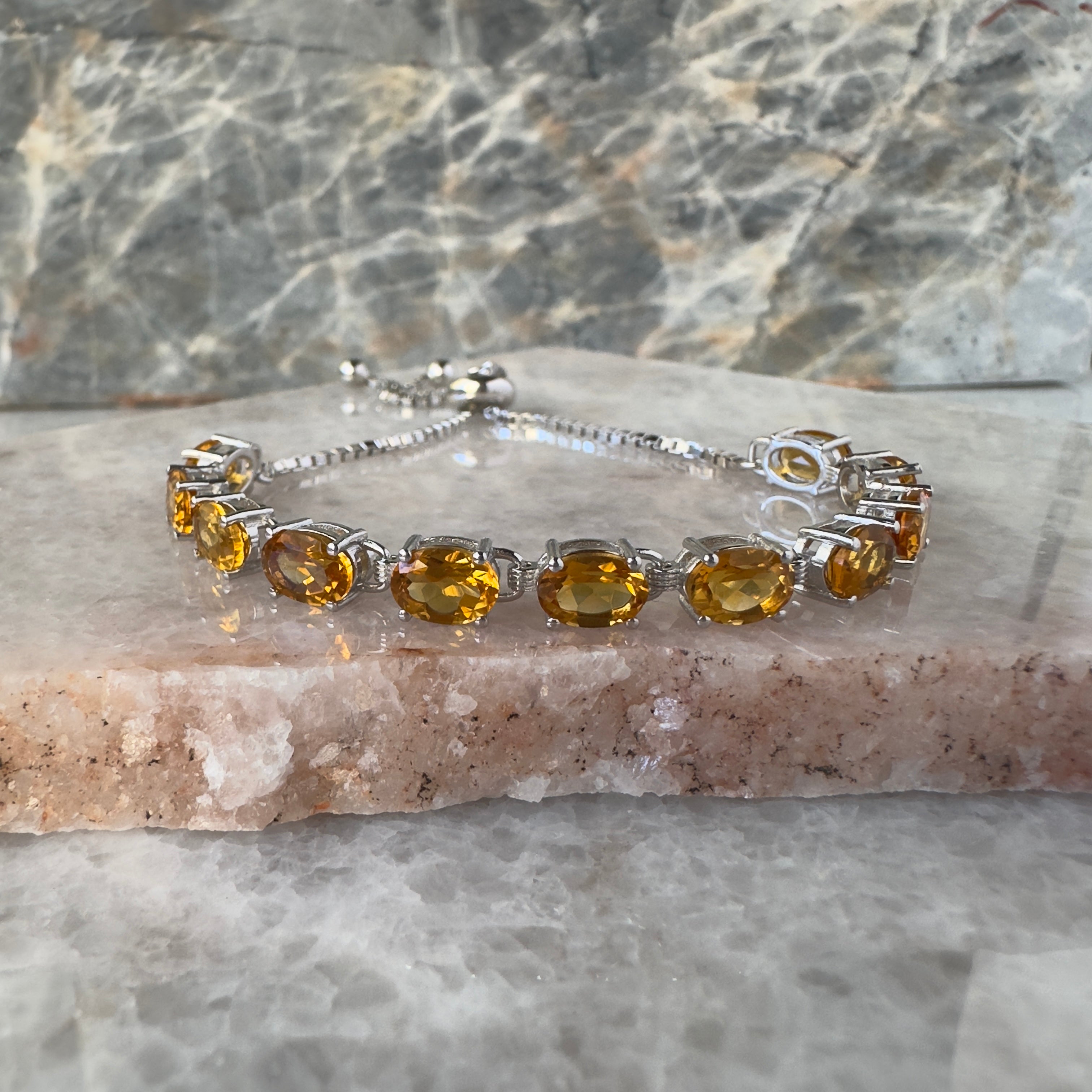 Pulsera de plata ajustable con citrino natural