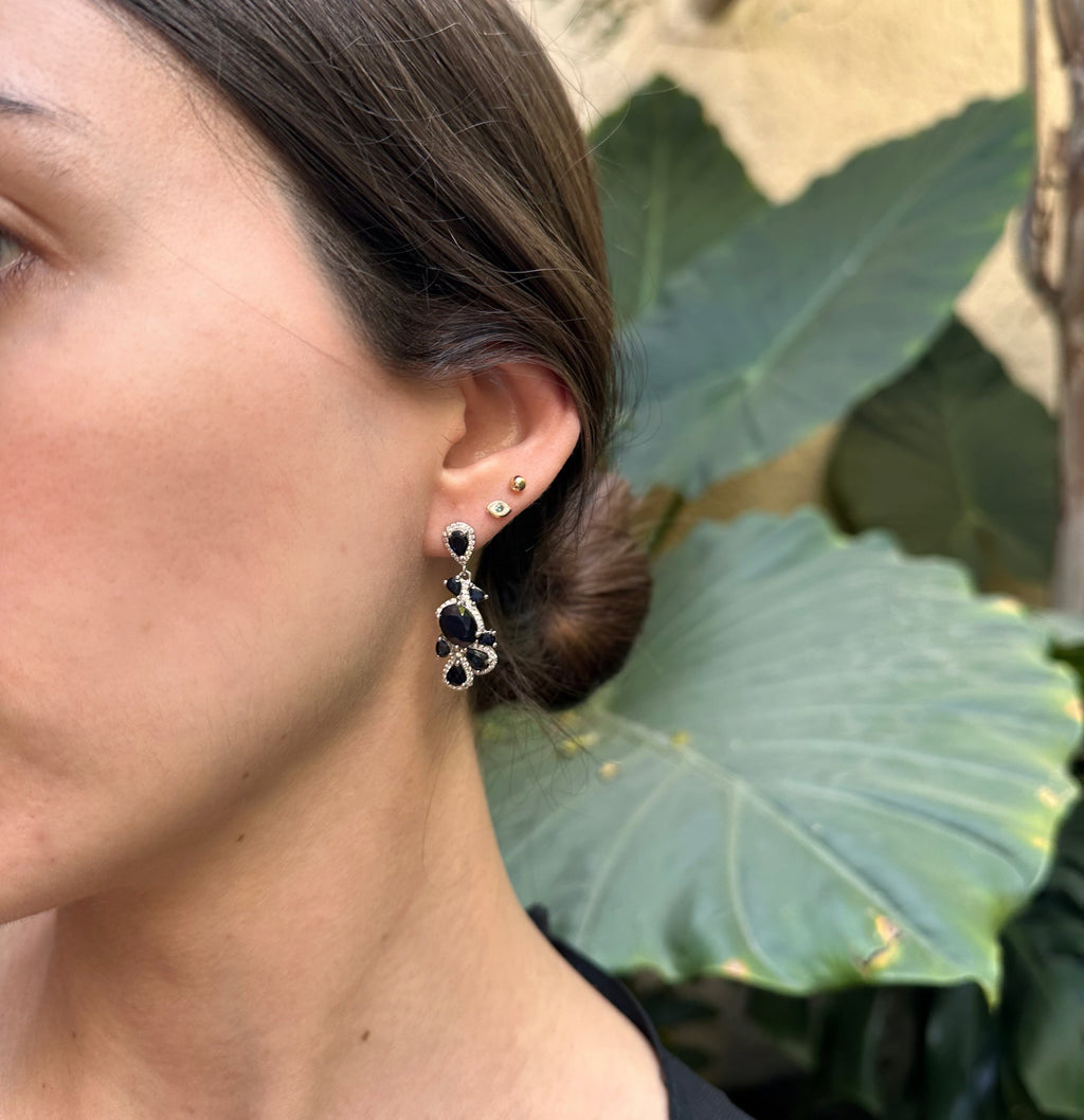 Aretes de plata con zafiro natural y circonias