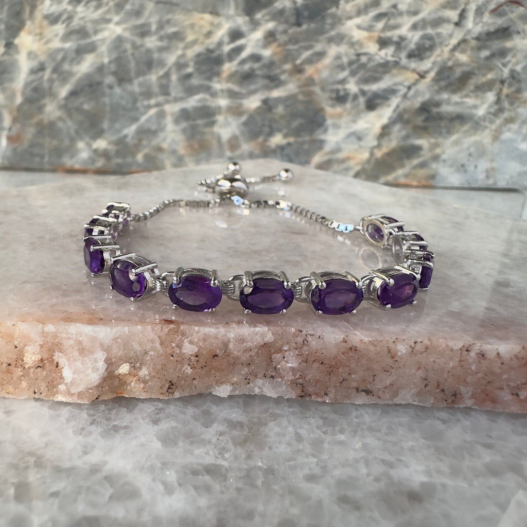 Pulsera de plata ajustable con amatista natural