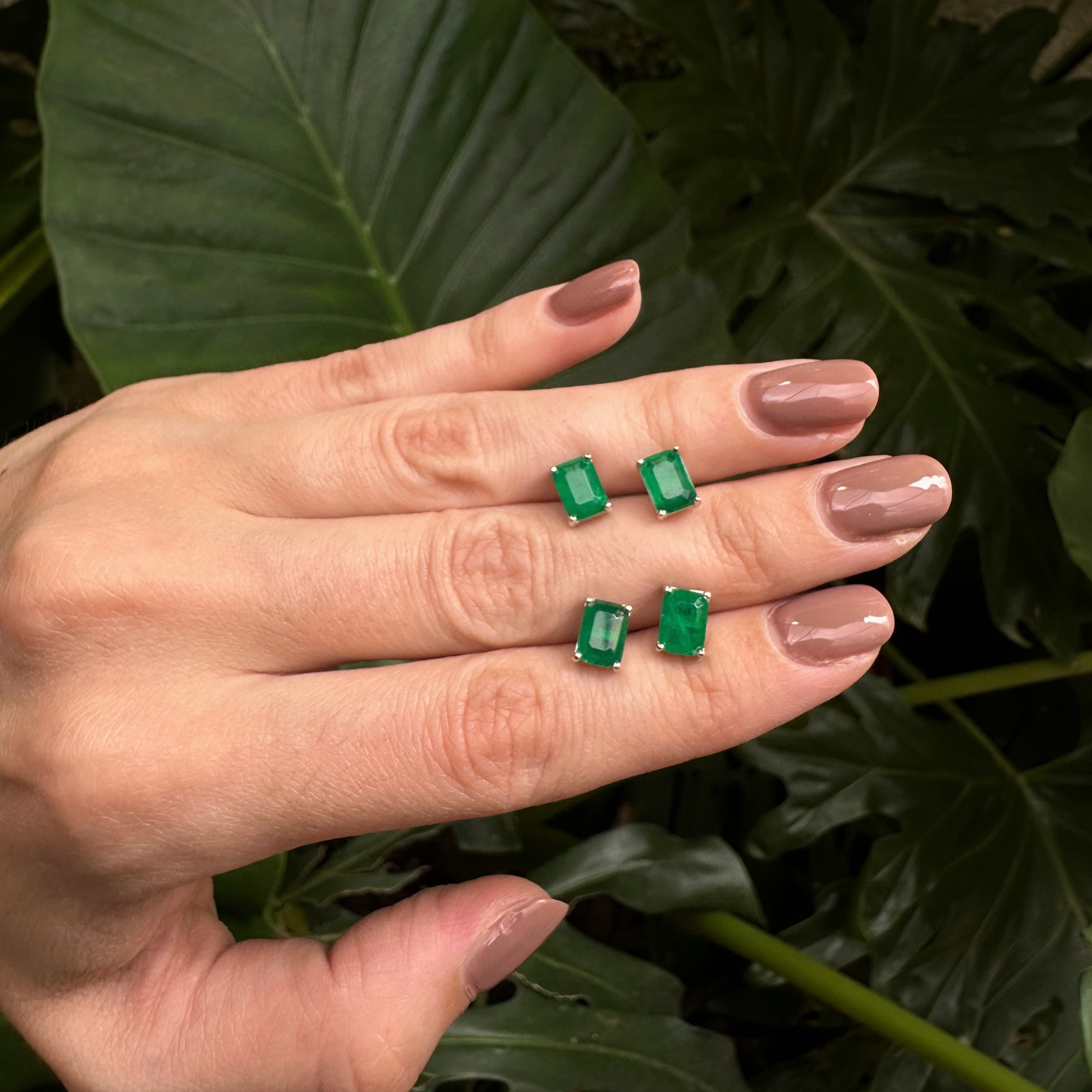 Aretes de plata con circonia tipo esmeralda corte baguette