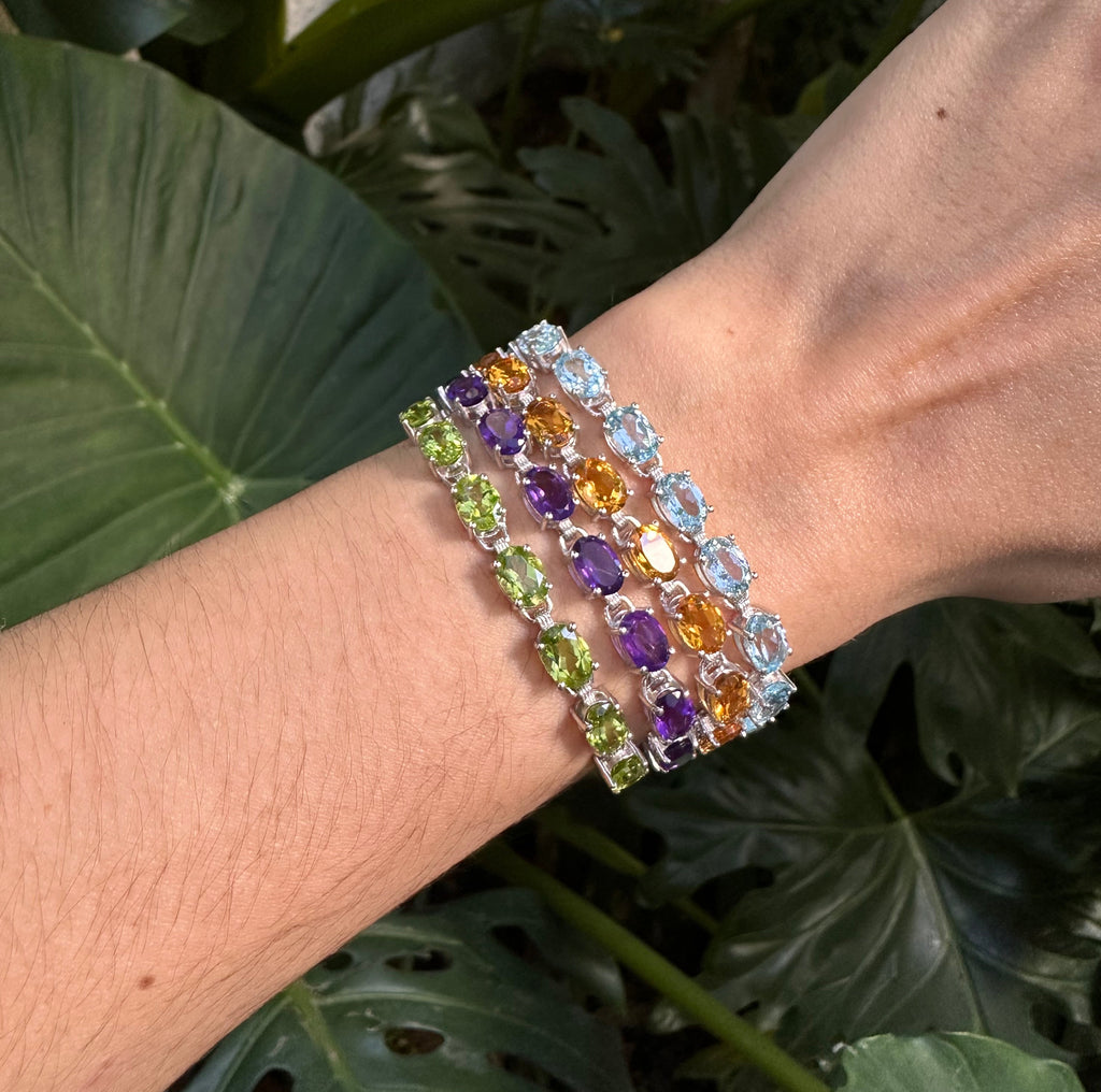 Pulsera de plata ajustable con amatista natural