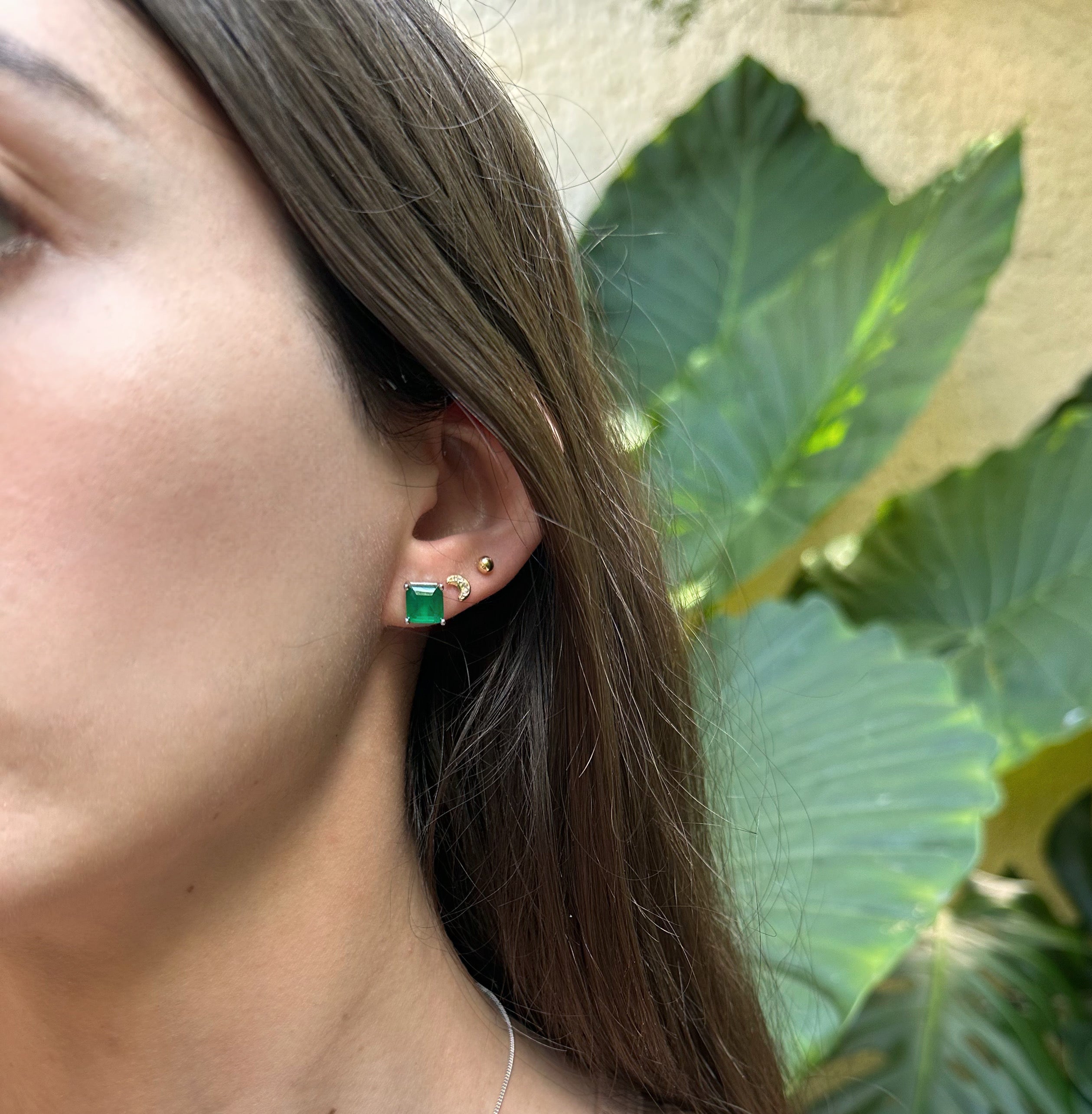 Aretes de plata con circonia tipo esmeralda corte princess